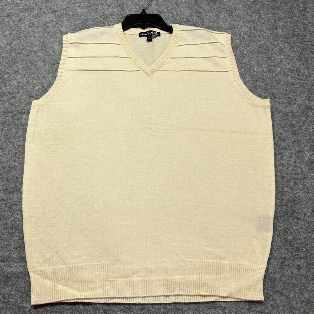 Travis Mathew Cream Wool Sweater Vest Men's‎ Large 100% Wool Golf Preppy